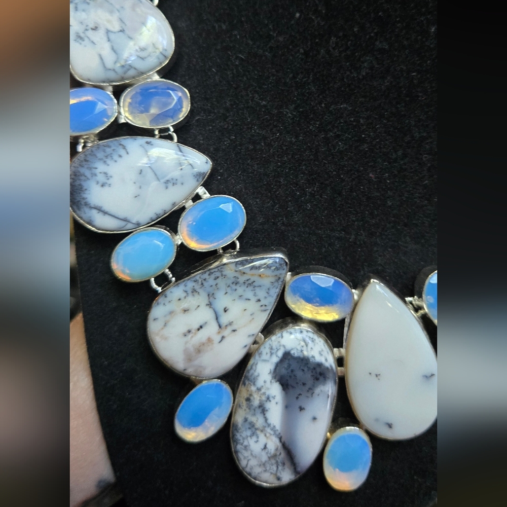 HOST PICK! 🎉🎊Dendritic Opal Opalite & Agate Sterling Necklace Sz22" Adjustable - Picture 9 of 13